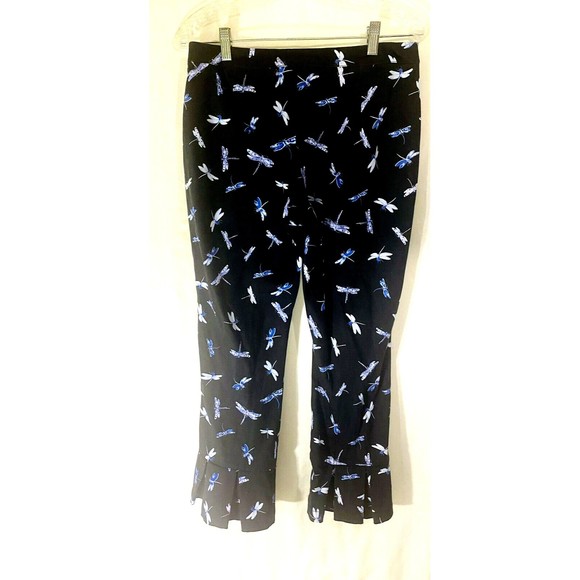 Tyler BOE Dragonfly Print Capri Pants Womens Sz 4 Blue White Pleated Flare Hem - Picture 2 of 12